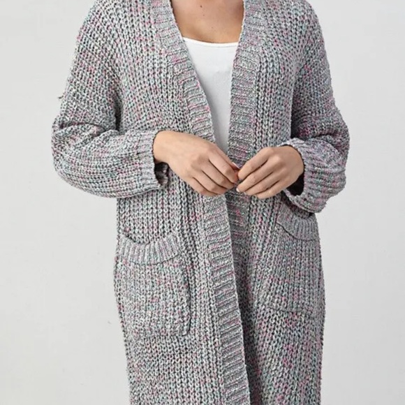 Hope Horizon Size L/XL Gray Pink Marbled Side Pocket Open Sweater Cardigan - Picture 2 of 5